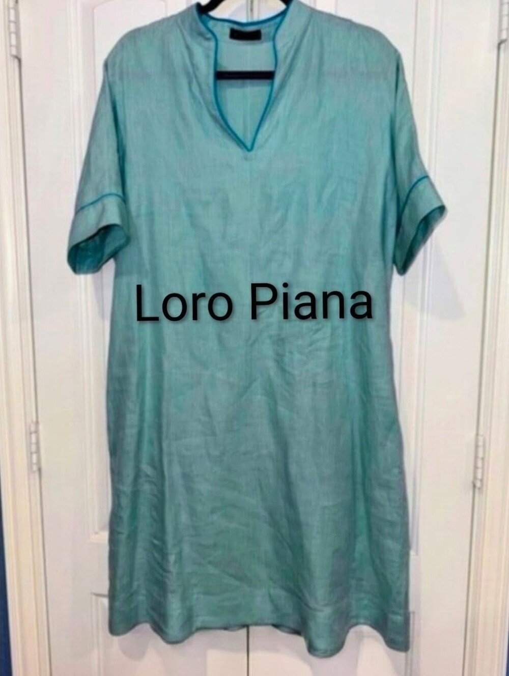 Like New, Loro Piana 100% Linen Short-Sleeved Shift Dress in Teal Sz 42